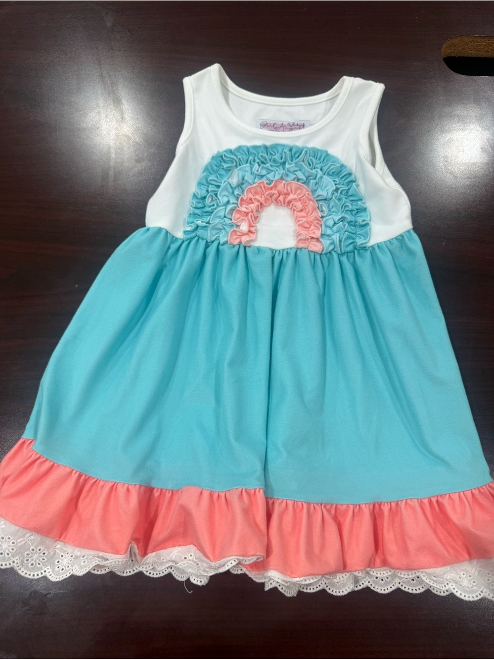 Girls' Aqua & Coral Rainbow Tiered Dress 5 Girl August brand